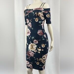 Haute Monde Black Floral Midi Dress Spandex